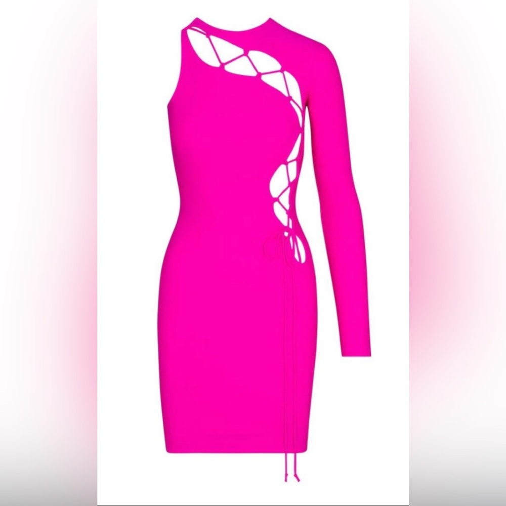 Skims lace up bodycon dress in Fuchsia size XS, brand new with tags - Picture 2 of 6